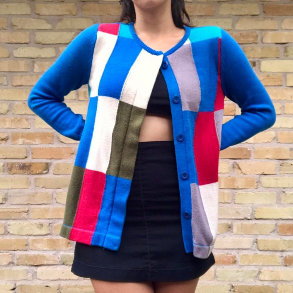 graphic patchwork cardigan w 50s and 70s vibes 🍁 super cozy :)